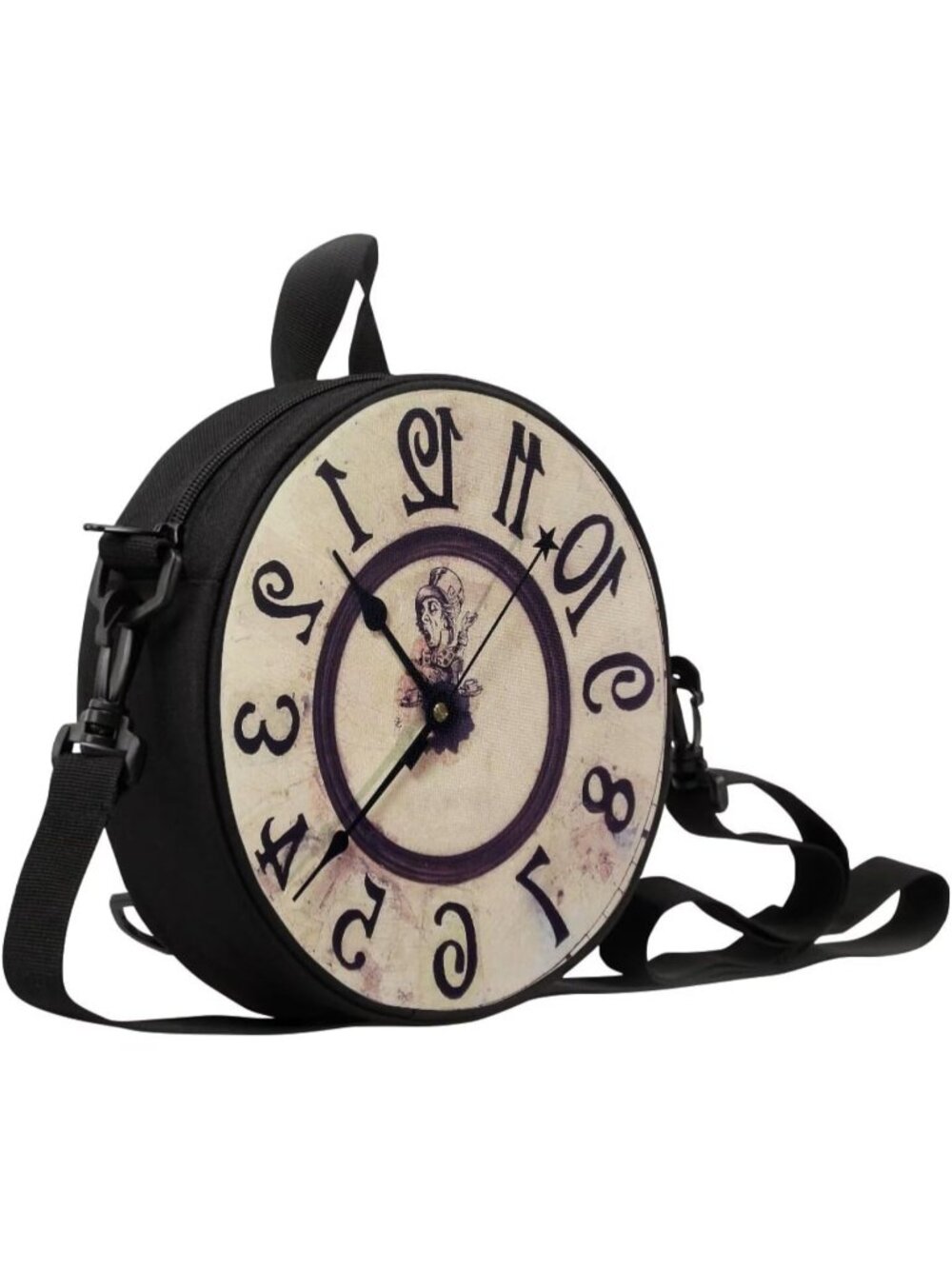 🎃Women Color1 Novelty Round Clock Shape Zippered Clock Purses Shoulder Bag